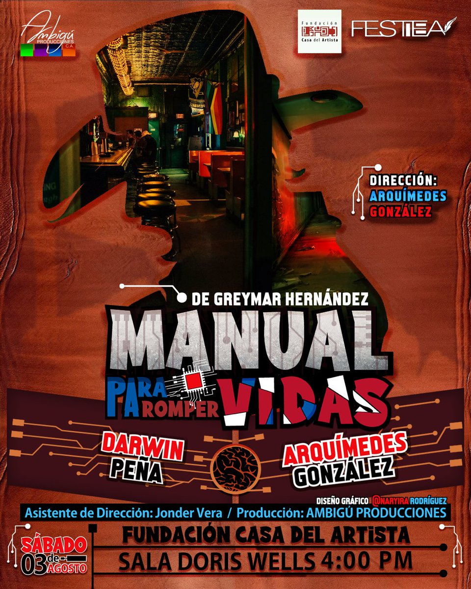 SoyArquimedes's tweet photo. ¿Se puede modificar el comportamiento Humano? MANUAL PARA ROMPER VIDAS una pieza de Greymar Hernández que tendrá una única función el 03/08/24 a las 4pm en la casa del artista. Preventa 2 X 15$ a través 04242739267 #teatro #Caracas #Festea https://t.co/BD2Hei1inN