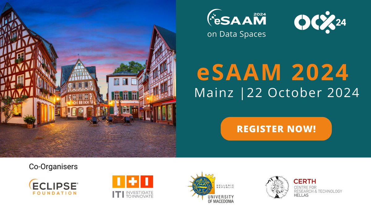 ocxconference's tweet image. 💫 Get ready for an incredible #eSAAM2024 experience in Mainz, Germany on 22 October. Register today! #OCX24 #opensource #research #dataspaces
hubs.la/Q02Fc-Kr0