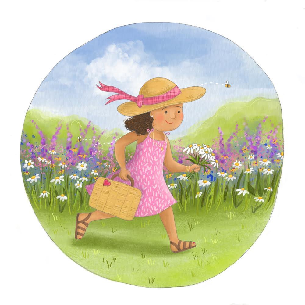 #kidlitart I imagined this little girl gathering a bouquet of daisies on her way to stay at Grandma’s house! 
I’ve been working on a couple book dummies a lot lately and it was fun to take a break with a little piece just for fun! 💐#pb