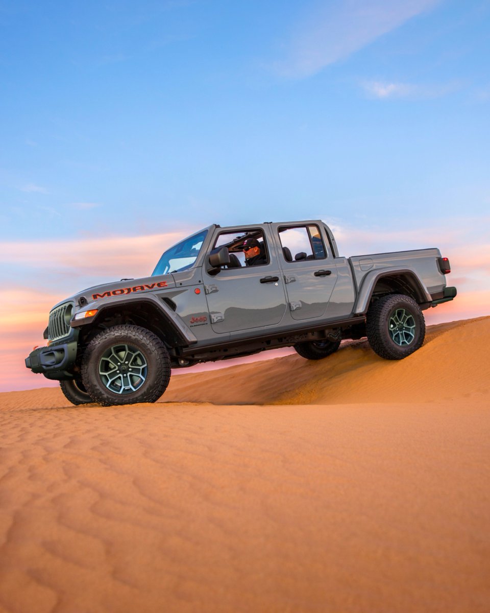 The king of the desert 👑

To earn its Desert Rated badge, the 2024 <a href="/Jeep/">Jeep</a>® Gladiator Mojave features specially tuned FOX 2.5-inch internal bypass shocks to optimize handling, ride comfort and bottom-out resistance on high-speed sand runs. Learn more: bit.ly/4d67Gtq
