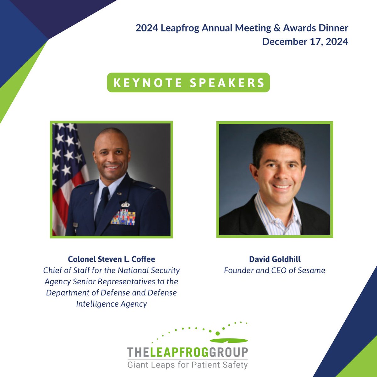 LeapfrogGroup's tweet image. We have an exciting lineup of speakers for our 2024 Annual Meeting &amp;amp; Awards Dinner on December 17 including our two keynotes @StevenCoffee9 and @David_Goldhill. Register today: ow.ly/S7Gu50SrRG7  #LFGAnnualMeeting #PtSafety #PatientsComeFirst