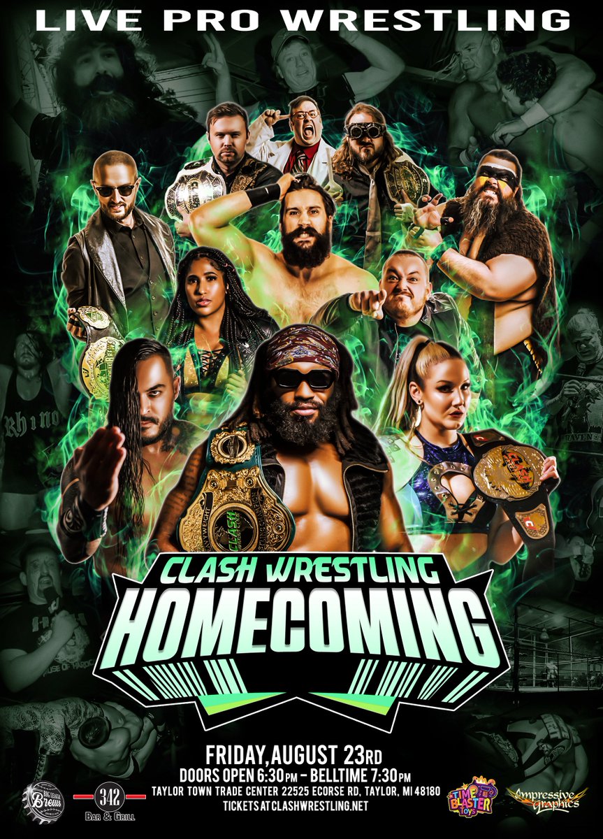 clashwrestling's tweet photo. CLASH Wrestling is back at the Taylor Town Trade Center on August 23rd! Get your tickets now and join us where it all began! 🔥

🎟️: https://t.co/7yCrwXFAHe

#prowrestling 
#WrestlingTwitter 
#WrestlingCommunity 
#Wrestling
#Michigan https://t.co/JE0P3jadx6