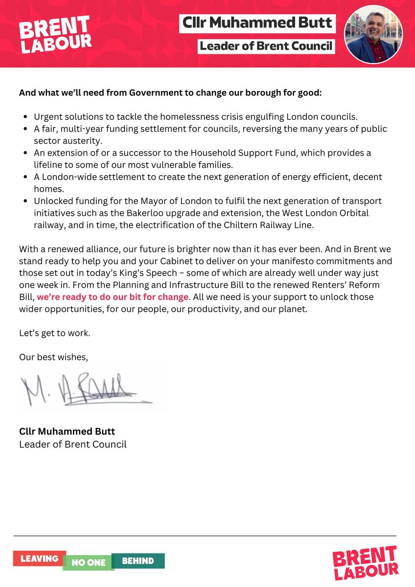 BrentLabour's tweet photo. 🌹 Our sleeves are rolled up and we're ready to rebuild alongside this new mission-driven government.

✍️ Here's our letter to Keir Starmer on doing our bit for change in Brent: https://t.co/bmZohTTNC7