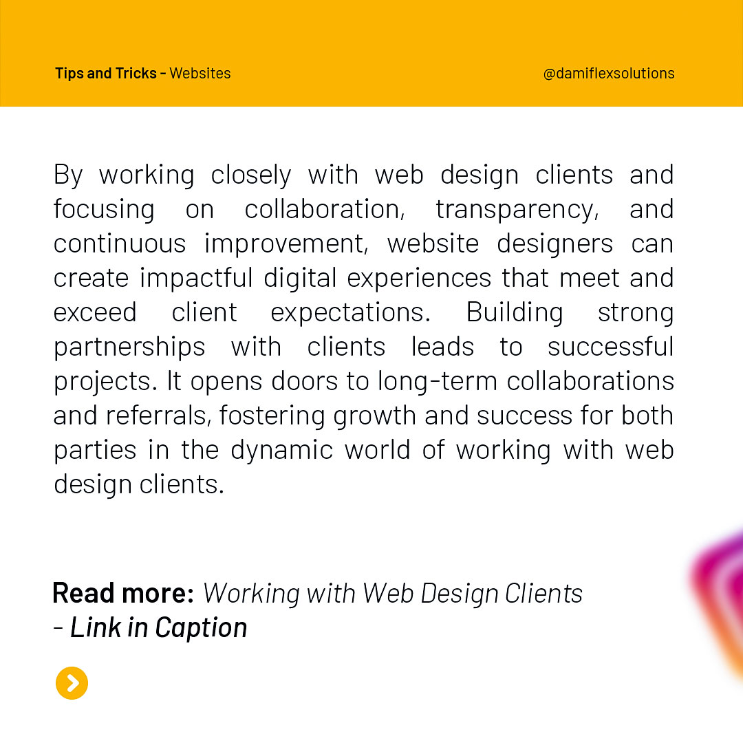 dflexsolutions's tweet photo. When working with web design clients, your job is to create visually appealing sites, manage client relationships, and ensure their needs are met.

Follow @dflexsolutions for more.

Read more: https://t.co/G0fEuFyP8d

#brand #webdesign #websitebranding #websitedesigner #branding https://t.co/bHwUwRUbPH
