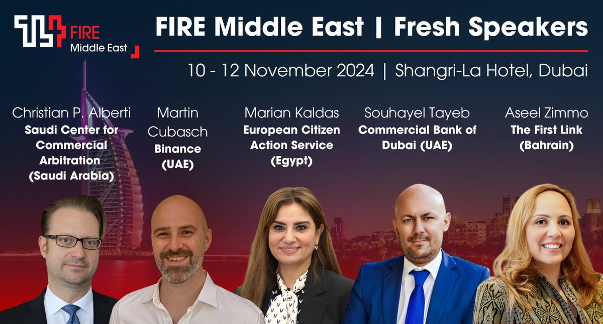 We are delighted to share the newest additions to the FIRE Middle East speaking faculty!

Secure your place today, or before Friday 26th July, and save £400! hubs.la/Q02GWRhd0

#FIREMiddleEast #Dubai #AssetRecovery #Fraud #Insolvency #TL4