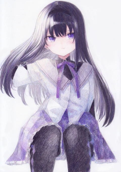 色鉛筆で描きました 魔法少女まどか☆マギカから、暁美ほむらです #魔法少女まどかマギカ