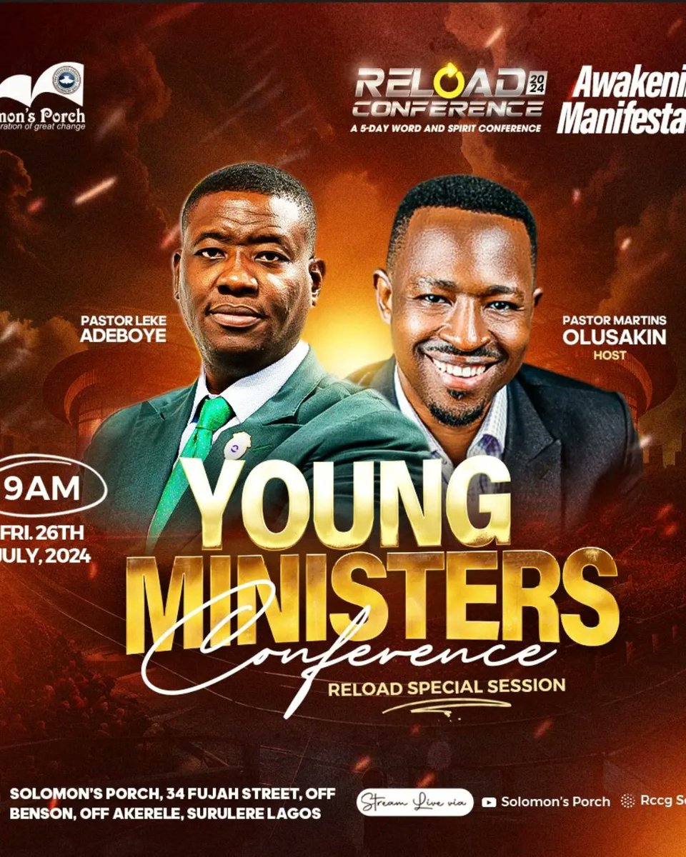 Martinsolusakin's tweet photo. Awake, you who sleeps, Arise from the dead and Christ shall give thee light
Reload Conference is here!
Awakening for Manifestation 
Encounter Jesus with our amazing speakers and worship leaders 
@realbisiakande @lekeadeboye @PstAbioyeLaolu @ministerafam @elwoma @OdunayoAdebayoo https://t.co/OS1j51RE8U