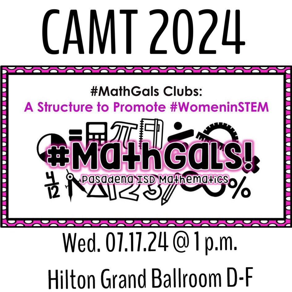 MarianaBreaux's tweet photo. π£ Calling all #MathPeeps attending #CAMT24 (@CAMT_TX)! π£ @janetdnuzzie @WymanEvan, & myself are BEYOND excited to share about something that is dear to our πs- β#MathGals Clubs: A Structure to Promote #WomeninSTEMβ Weβd love to meet ya! ππ½ https://t.co/hTjrP4VITh
