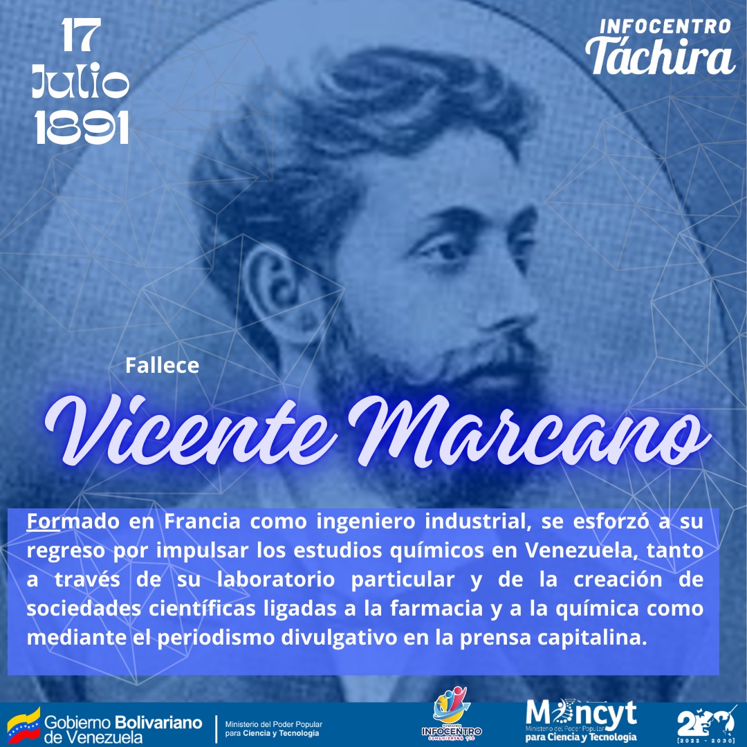 #Efemérides #17Jul de 1891 muere Vicente Marcano, ingeniero, químico, geólogo y profesor venezolano. <a href="/BrigadasCHCH/">Brigadas comunicacionales Hugo Chávez</a> <a href="/InfocentroOce/">Infocentro_Vzla3</a> <a href="/Gabrielasjr/">Gabriela Jiménez</a> <a href="/LaRosaInfoVE/">LaRosaInfoVE</a> <a href="/Yeseg7/">Yescenia E. Granados M.</a>