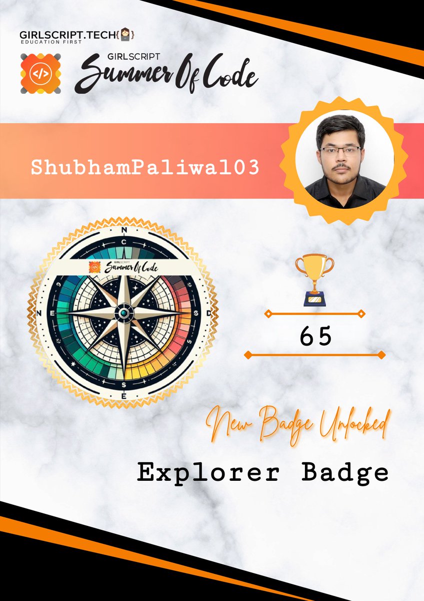 shubhammpaliwal's tweet image. Exciting Progress in My Open Source Journey! I&apos;m thrilled to share that I&apos;ve earned the Explorer Badge in the GirlScript Summer of Code (GSSoC). A huge thanks to our Program Manager @sanjay_kv_ sir for providing us leadership &amp;amp; encouragement. #gssoc #gssocbadge #girlscript