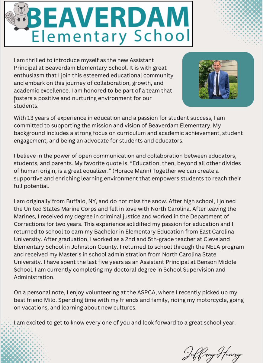 Join us in welcoming our new Assistant Principal, Mr. Jeffery Henry. We welcome you with opened arms!