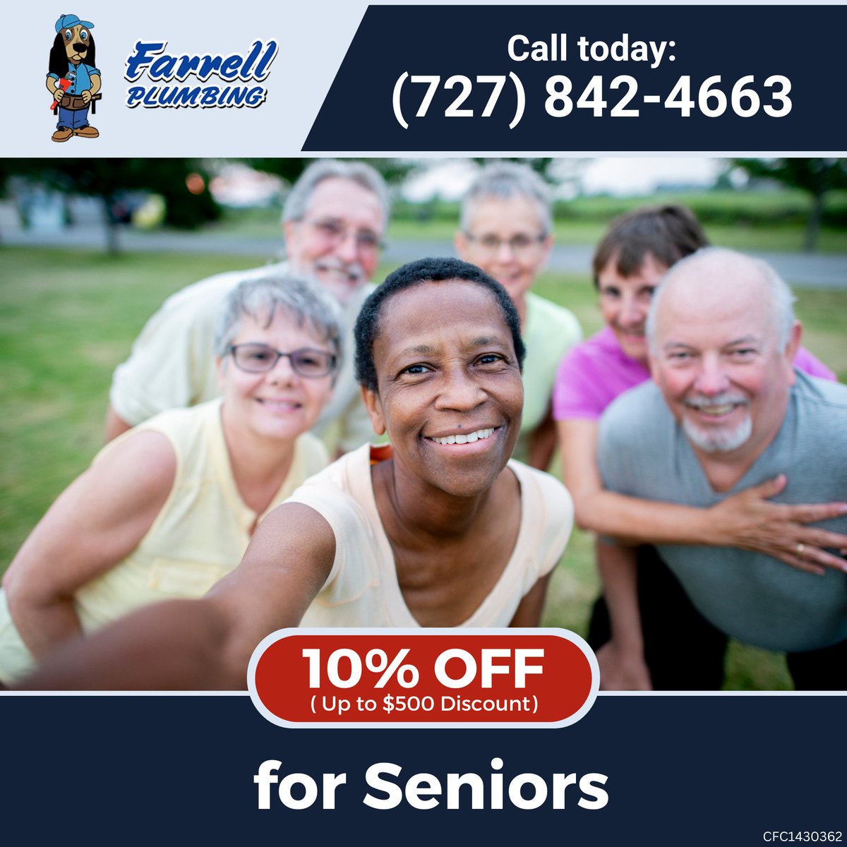 GoTeamFarrell's tweet image. Get 10% OFF (Up to $500) for Seniors. Use code: FP-SENIORS10-SM.

Hello, seniors! At Farrell Plumbing, we have a special treat just for you! Enjoy a 10% discount on any plumbing service, saving you up to $500 in Port Richey, FL, and nearby areas. Our friendl...
