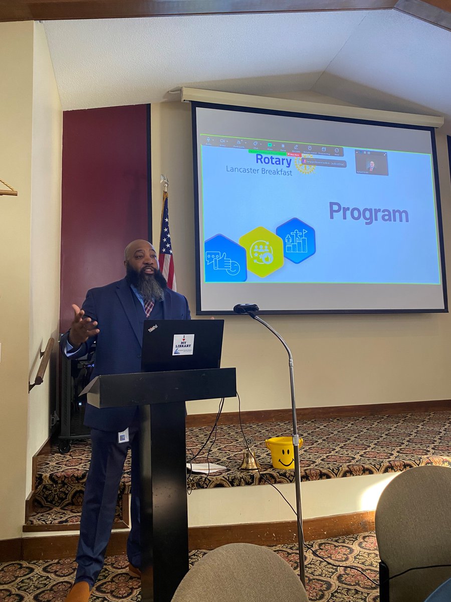 Jason McCray, Assistant Director of Lancaster County Parks &amp; Rec, spoke to Rotary this morning about their awesome, summer programs!

See their calendar of events:
mylancastersc.org/departments/de…

Rotary donated a book to the Lancaster County Library in his honor.