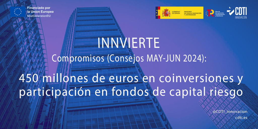 CDTI_innovacion's tweet photo. 💶 El CDTI Innovación, a través de #Innvierte, compromete en mayo y junio un paquete de #coinversiones y participación en ocho fondos de capital riesgo cercano a los 450M€ 👇

Más información ➡️ https://t.co/0ecblf0vDU

#AyudasCDTI #CapitalRiesgo #innovación #tecnología https://t.co/P9HbL454Gs