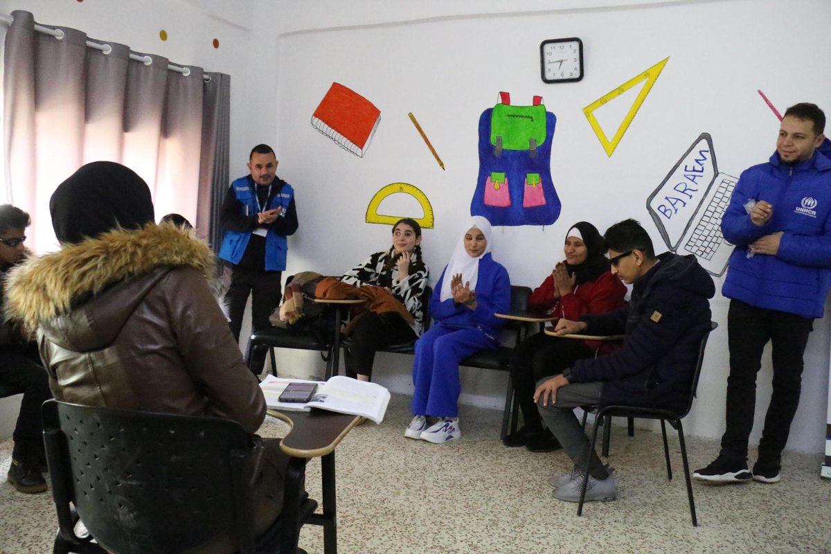 "We Are with You" initiative by visually impaired individuals supported by UNHCR in Qunietra, transforms  lives of children &amp; youth with visual impairment through #Braille_Language education.

These children are now engaged &amp; playing with peers in the community.🌟