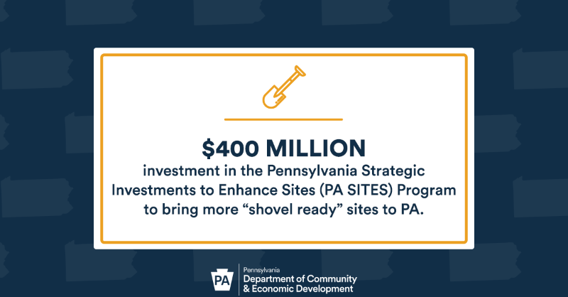 PADCEDnews's tweet photo. The 2024-25 #PABudget is spurring economic growth and development. The investment of $400M in the PA SITES program will make #Pennsylvania more competitive nationally by bringing more commercial and industrial sites to those businesses looking to expand or relocate.