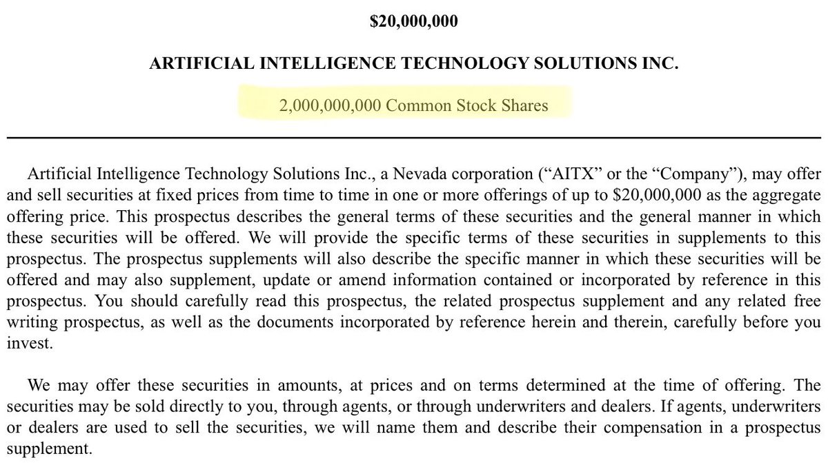 RogierJW's tweet photo. #scamlist $AITX .0048 a/s 12.5B ca 4.8B diluted last 12 months โq1 was awesomeโ ๐คฃ $4M net loss $1M revenues $53M liabilities ๐ https://t.co/8JRGiXtFrN #masterscammer @SteveReinharz fleecing shareholders on lies while dumping worthless shares๐ 2B OFFERING #creatingbagholders https://t.co/2nLlAT4eVM