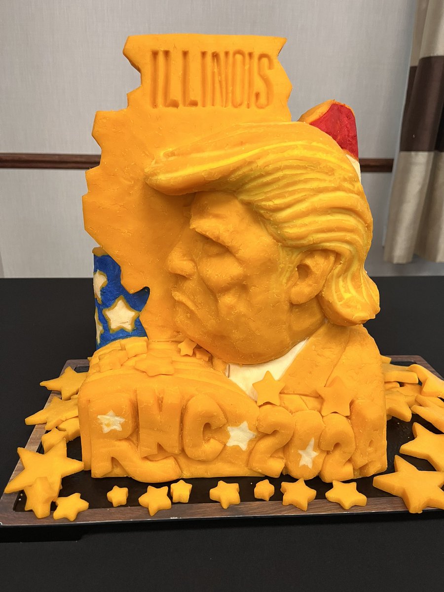 BenBradleyTV's tweet photo. Breaking: There is a giant block of cheese carved in Donald Trump's likeness at the Illinois delegation breakfast this morning. Updates to come. https://t.co/1Zx8sSm2i2