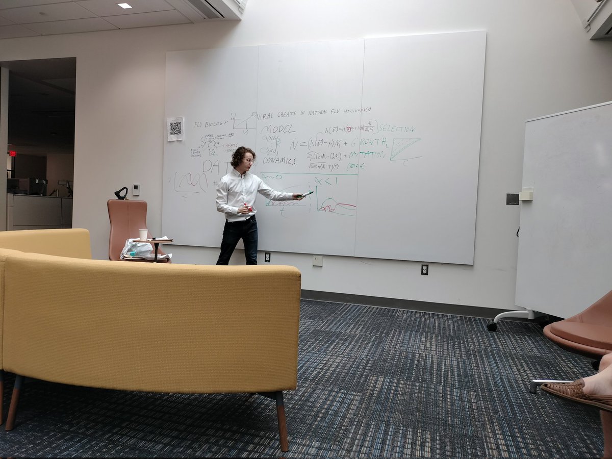 Yale QBio (@qbioyale) on Twitter photo People are not the only ones who cheat. Viruses π¦ do too!
In his #QBioBreakfast chalk talk, <a href="/AsherLeeks/">Asher Leeks</a> from <a href="/PaulTurnerLab/">Paul Turner Lab</a> is talking about modeling the emergence of cheater viruses in natural flu infections. People are not the only ones who cheat. Viruses π¦ do too!
In his #QBioBreakfast chalk talk, <a href="/AsherLeeks/">Asher Leeks</a> from <a href="/PaulTurnerLab/">Paul Turner Lab</a> is talking about modeling the emergence of cheater viruses in natural flu infections.