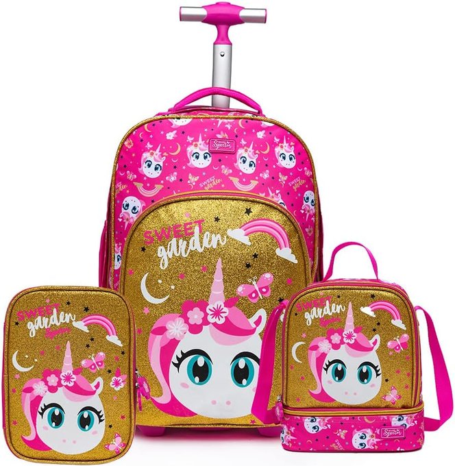 Kit Unicórnio Mochila de Rodinha + Lancheira Térmica + Estojo Spector Escolar