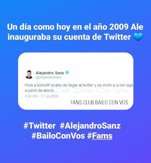 bailoconvosok's tweet photo. Un día como hoy, en el año 2009, #AlejandroSanz abría su cuenta de Twitter 💙 @AlejandroSanz
#Twitter #AleEnTwitter #AleEnX #BailoConVos #Fams #OficialFams #EfeméridesSanzeras #Efemérides #UnDíaComoHoy #Recuerdos https://t.co/YYNM6XdccJ