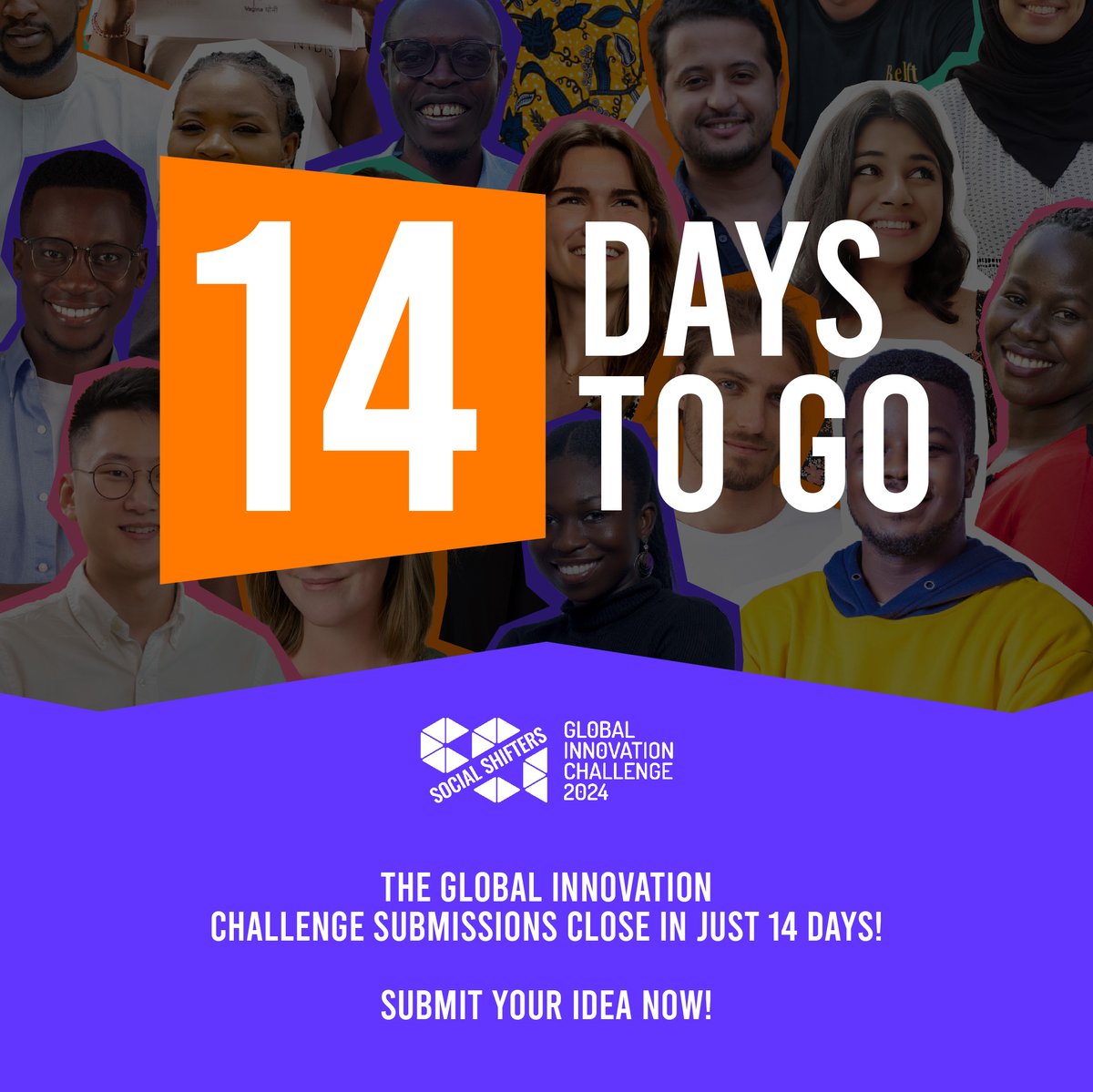socialshifters's tweet photo. 🚨2 weeks left to submit your game-changing idea to the Global Innovation Challenge! 

🌟 Don't miss out! 

📹🎯 Pro Tip: Videos make your submission pop. 

🌍 Join the Social Shifters WhatsApp Channel for updates &amp; tips. 

Submit now: https://t.co/YzmKfsCEa5 https://t.co/GYHmfzTXdR