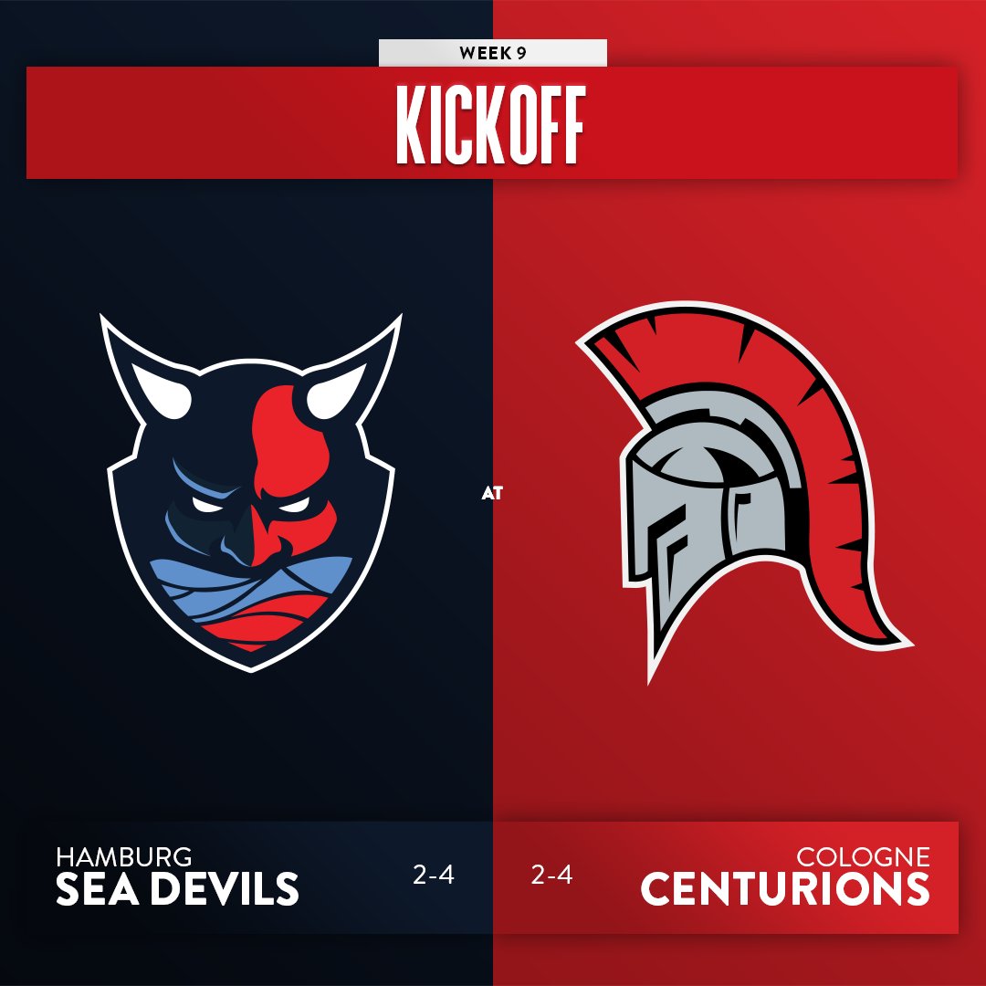 ELF_Official's tweet photo. 🔴 KICKOFF! Hamburg Sea Devils at Cologne Centurions. Same record, but one with a bitter defeat and the other one with a sweet win last week.
📺 Click below to tune in live to #HSDatCCE ⤵️