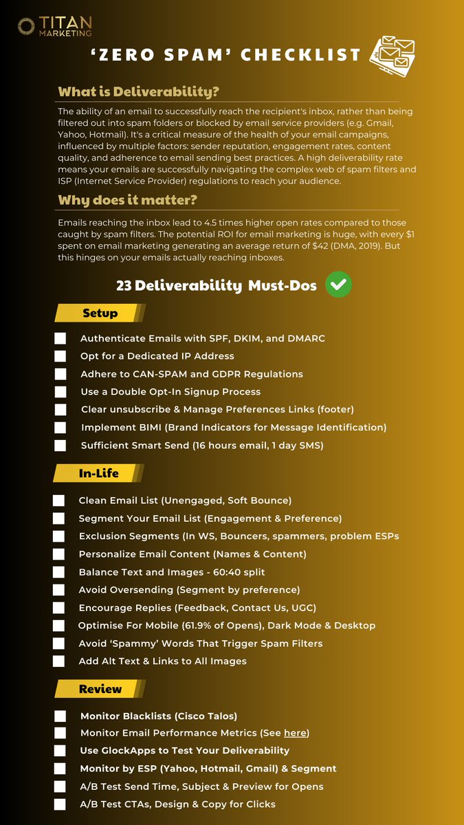 I swear my feed is 50% 'comment &amp; I'll send you X (must be following)'.

Well today (because who wants to be like everyone else?)...

I'm giving away this Email Deliverability checklist for free. No strings attached.

Because Black Friday is on the horizon &amp; I want you all to be