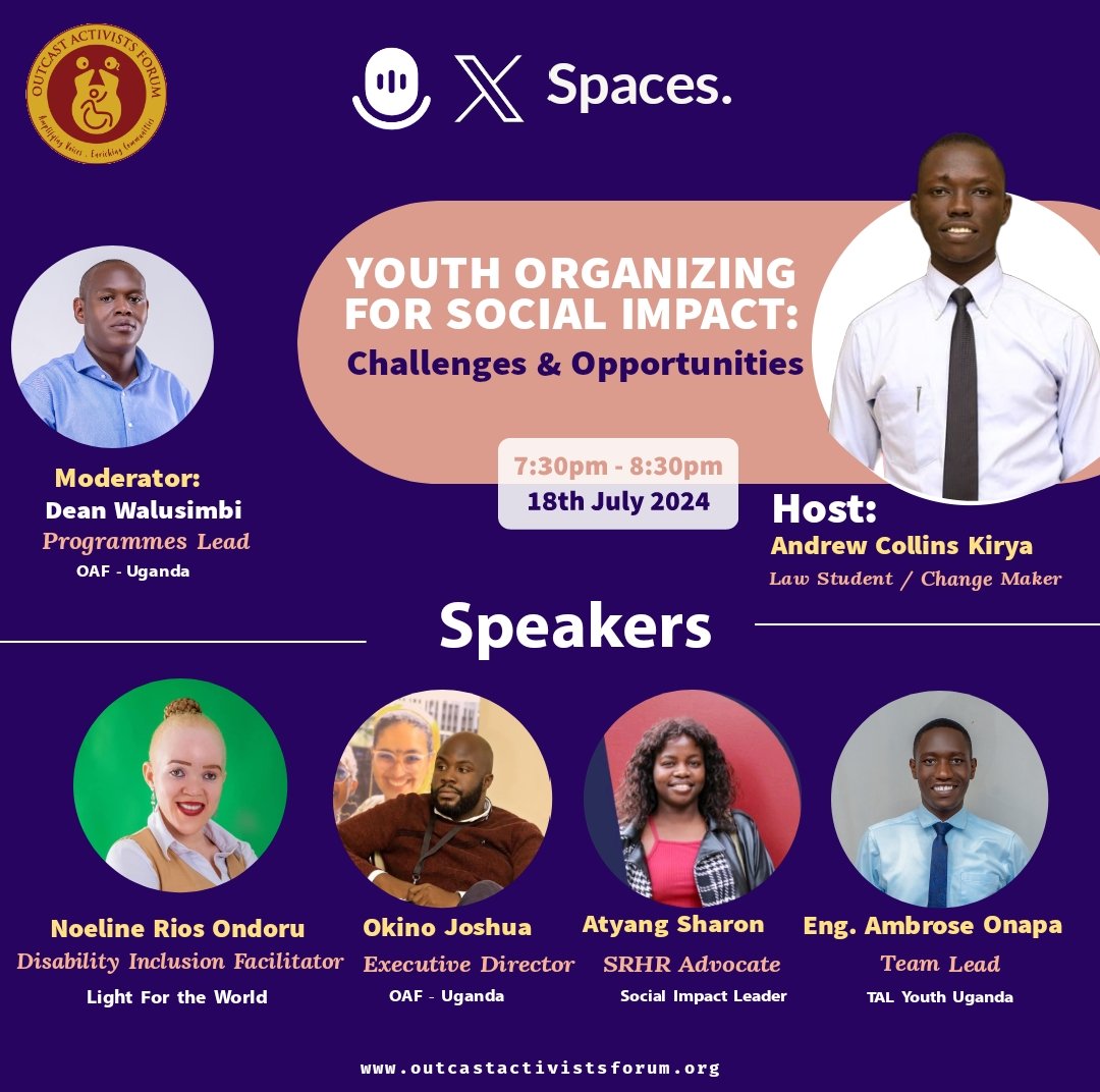 Joshua Okino (@okinojoshua) on Twitter photo I salute the efforts of #powerfulyouths organizing for #socialimpacts and how they have overcome the challenges and turned them into opportunities serving their communities. My self and #speakers will delve in depth sharing our journeys.
Thank you <a href="/OAF_ug/">Outcast Activists Forum (OAF_Uganda)</a>
Be part tomorrow! π I salute the efforts of #powerfulyouths organizing for #socialimpacts and how they have overcome the challenges and turned them into opportunities serving their communities. My self and #speakers will delve in depth sharing our journeys.
Thank you <a href="/OAF_ug/">Outcast Activists Forum (OAF_Uganda)</a>
Be part tomorrow! π