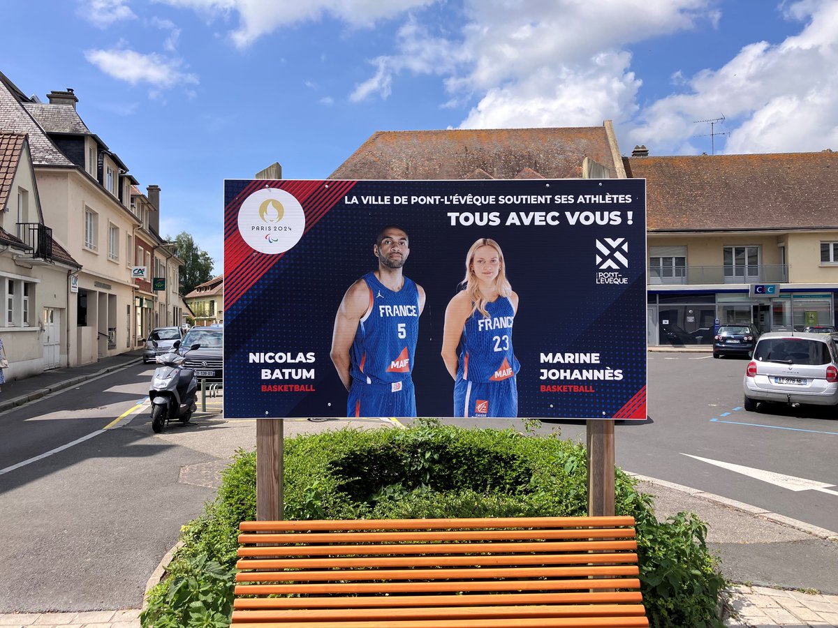 Ville de Pont-l'Évêque (@pontleveque14) on Twitter photo ▶🏆🏀 𝗝𝗢 𝗱𝗲 𝗣𝗮𝗿𝗶𝘀 𝟮𝟬𝟮𝟰 - 𝗟𝗮 𝘃𝗶𝗹𝗹𝗲 𝗱𝗲 𝗣𝗼𝗻𝘁-𝗹'𝗘́𝘃𝗲̂𝗾𝘂𝗲 𝗮𝗳𝗳𝗶𝗰𝗵𝗲 𝘀𝗼𝗻 𝘀𝗼𝘂𝘁𝗶𝗲𝗻 𝗮̀ 𝘀𝗲𝘀 𝗮𝘁𝗵𝗹𝗲̀𝘁𝗲𝘀 !
La Ville affiche son soutien au basketteur Nicolas <a href="/nicolas88batum/">Nicolas Batum</a> et à la basketteuse <a href="/MarineJ5/">Marine Johannès</a> 👏 ▶🏆🏀 𝗝𝗢 𝗱𝗲 𝗣𝗮𝗿𝗶𝘀 𝟮𝟬𝟮𝟰 - 𝗟𝗮 𝘃𝗶𝗹𝗹𝗲 𝗱𝗲 𝗣𝗼𝗻𝘁-𝗹'𝗘́𝘃𝗲̂𝗾𝘂𝗲 𝗮𝗳𝗳𝗶𝗰𝗵𝗲 𝘀𝗼𝗻 𝘀𝗼𝘂𝘁𝗶𝗲𝗻 𝗮̀ 𝘀𝗲𝘀 𝗮𝘁𝗵𝗹𝗲̀𝘁𝗲𝘀 !
La Ville affiche son soutien au basketteur Nicolas <a href="/nicolas88batum/">Nicolas Batum</a> et à la basketteuse <a href="/MarineJ5/">Marine Johannès</a> 👏