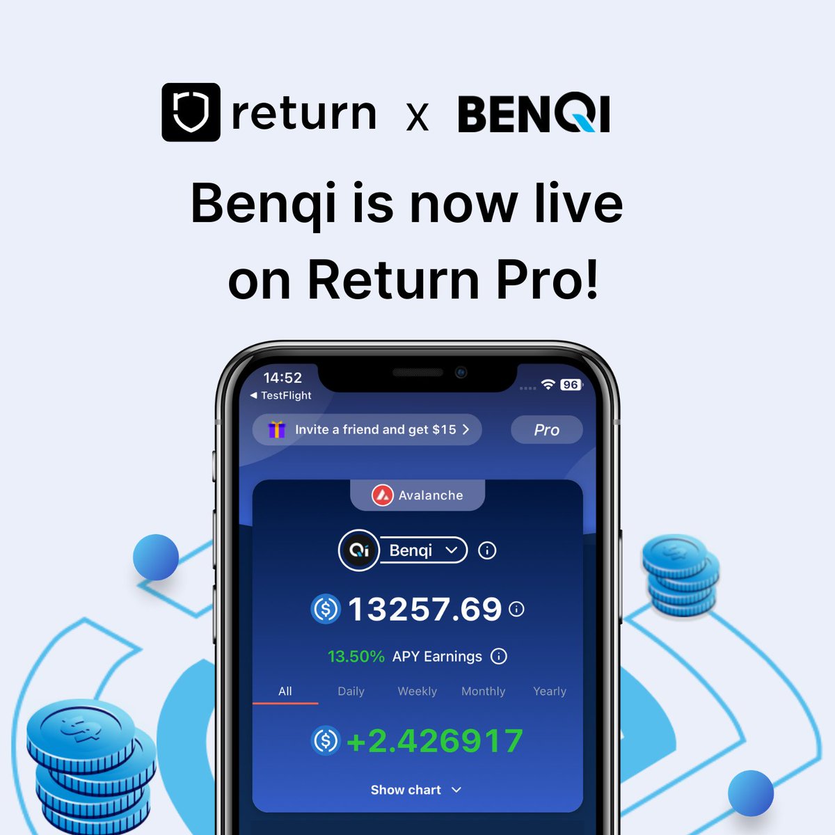ReturnFinance's tweet photo. ๐ Trust your USDC with @BenqiFinance on #ReturnPro!
โ๏ธOGs and pioneers in the Avalanche ecosystem
โ๏ธLargest LSD and lending protocol on AVAX
โ๏ธOn-chain lending market for effortless lending, borrowing, and earning
Deposit & start earning today! https://t.co/c5AJRZe9Qu
๐ #Benqi #DeFi #ReturnPro