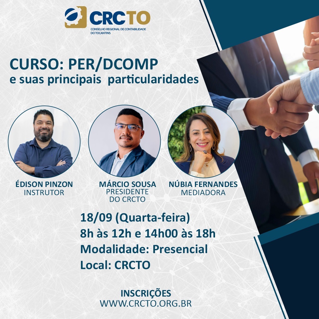 crcto's tweet photo. 🗣️Estão abertas as inscrições para o curso PER/DCOMP e suas principais particularidades. A capacitação será realizada no dia 18 de setembro durante todo o dia no auditório do CRC-TO.

🖇️As inscrições podem ser feitas através do link: https://t.co/wdITPukyxs. https://t.co/7eGiZsUevM