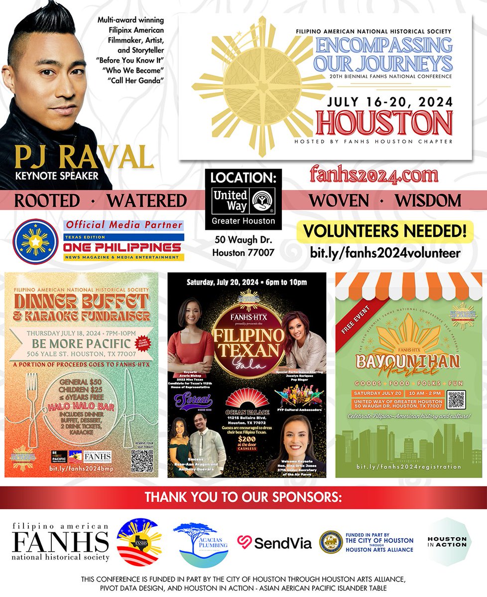 pjraval's tweet photo. Honored to be a keynote speaker this Friday at the FANHS Filipino American National Historical Society 20th Biennial National Conference in Houston with this year’s theme Encompassing Our Journeys!  Looking forward to sharing a bit of my journey with y’all soon! #FANHS2024 https://t.co/o7Tn2GG4uG