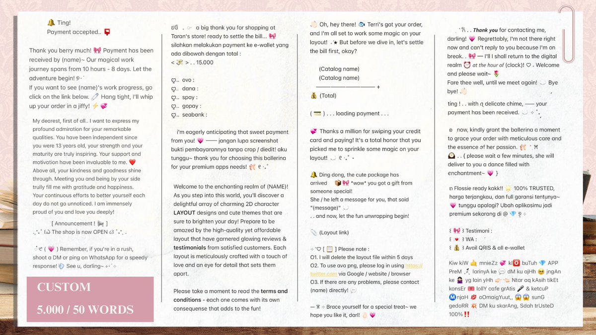 Wording Aurora open! 💬 sudah membuat 500+ wordings, testimoni bisa dilihat di pict / bio aku. . sung dm ajaa yuu~ see u! 👋🏻🎀

#zonauang