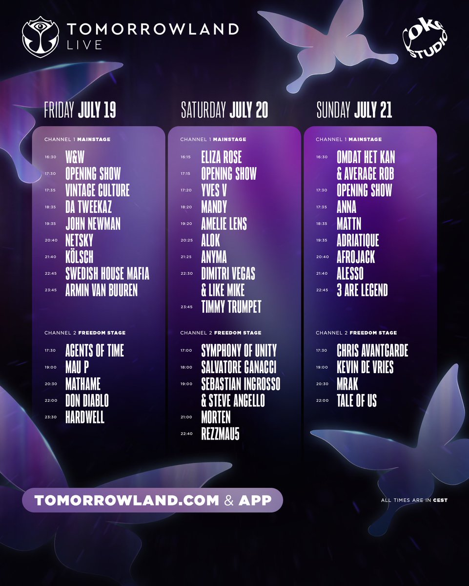 tomorrowland's tweet image. Tune into the Tomorrowland Belgium 2024 Livestream and follow all these wonderful performances on Tomorrowland.com and in the Tomorrowland Mobile App. Together with @CocaCola.