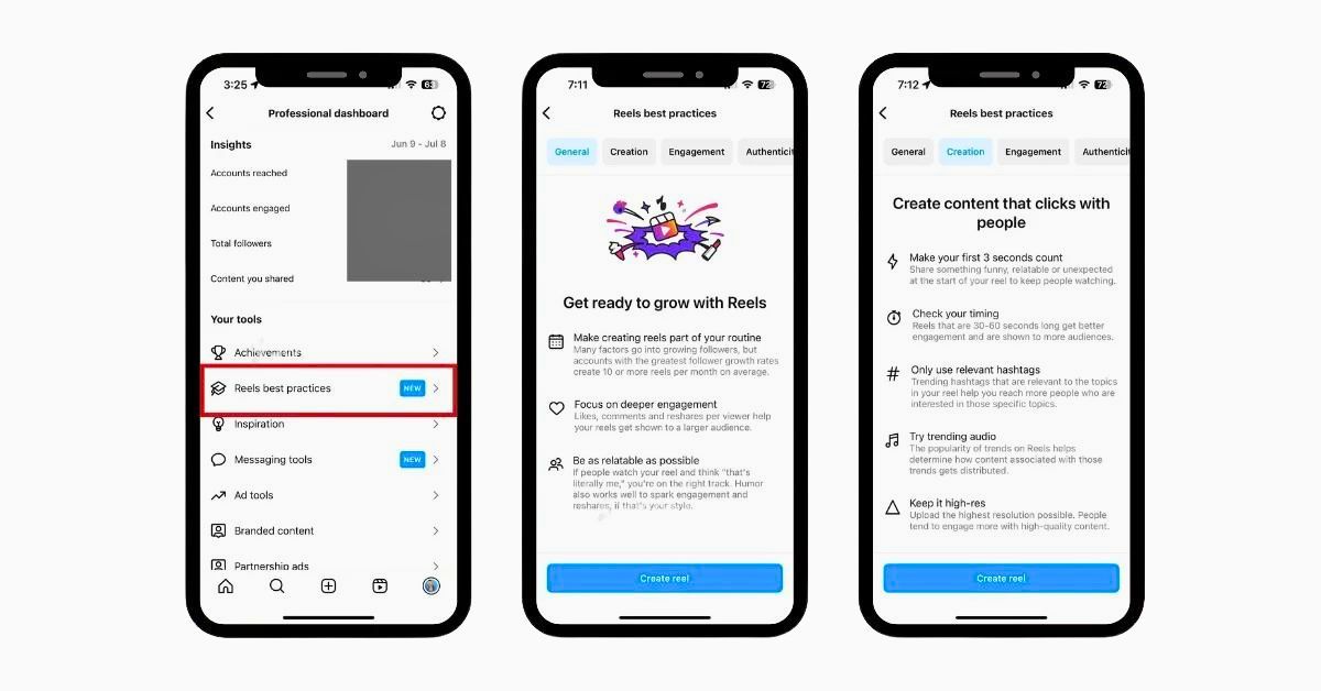 BixGrow's tweet photo. [Instagram Reels] 
Instagram recently released new guidelines for boosting IG Reels performance through its Professional Dashboard, located under 'Reels best practices'. Here are the main takeaways: https://t.co/V6eSR5h2Z4