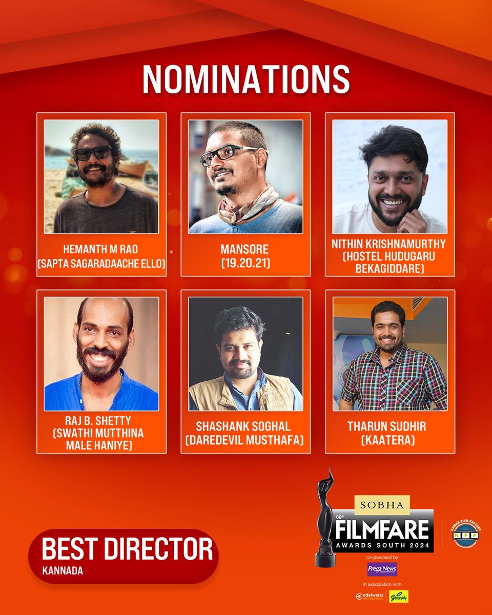 filmfare's tweet photo. Here are the nominations for the Best Director category at the 69th SOBHA Filmfare Awards South 2024 With Kamar Film Factory.

#69thSobhaFilmfareAwardsSouth2024 https://t.co/byOosGjpdS