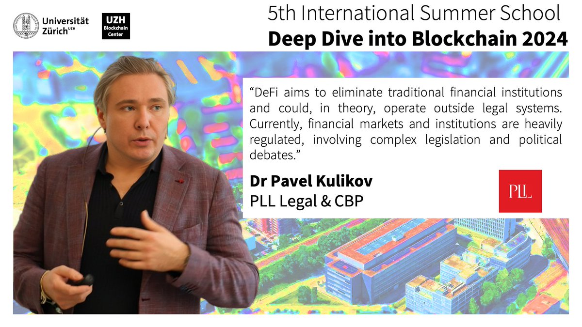 uzh_blockchain's tweet photo. In the third week of the 5th International Summer School Deep Dive into Blockchain, we welcomed Dr Pavel Kulikov, Partner at @LegalPll PLL Legal &amp; Cross border Practice.
#ddib24 https://t.co/PEIYzas0d0