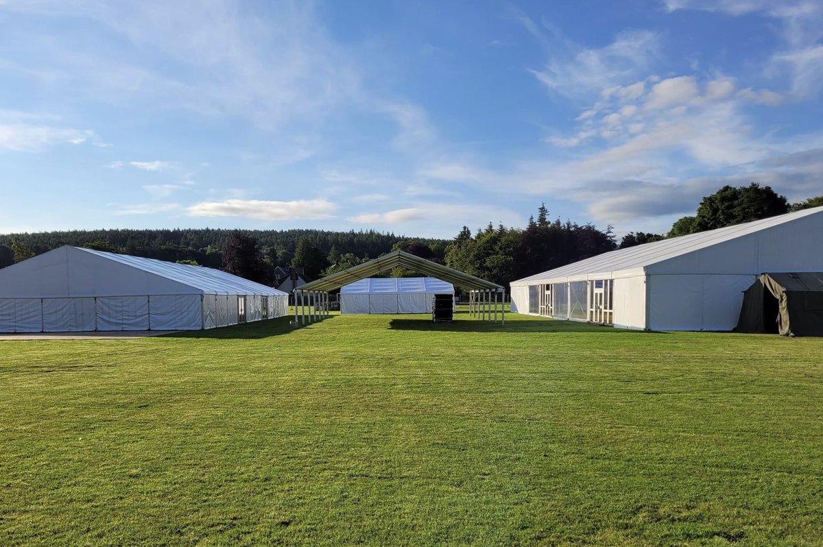 Speyfest's tweet photo. Look what's popping up in Fochabers! 🤩 Our tented village is taking shape. 

We can't wait to see the site full with all of you now! 🎶 Who's excited?! https://t.co/OCeqBC3IR9