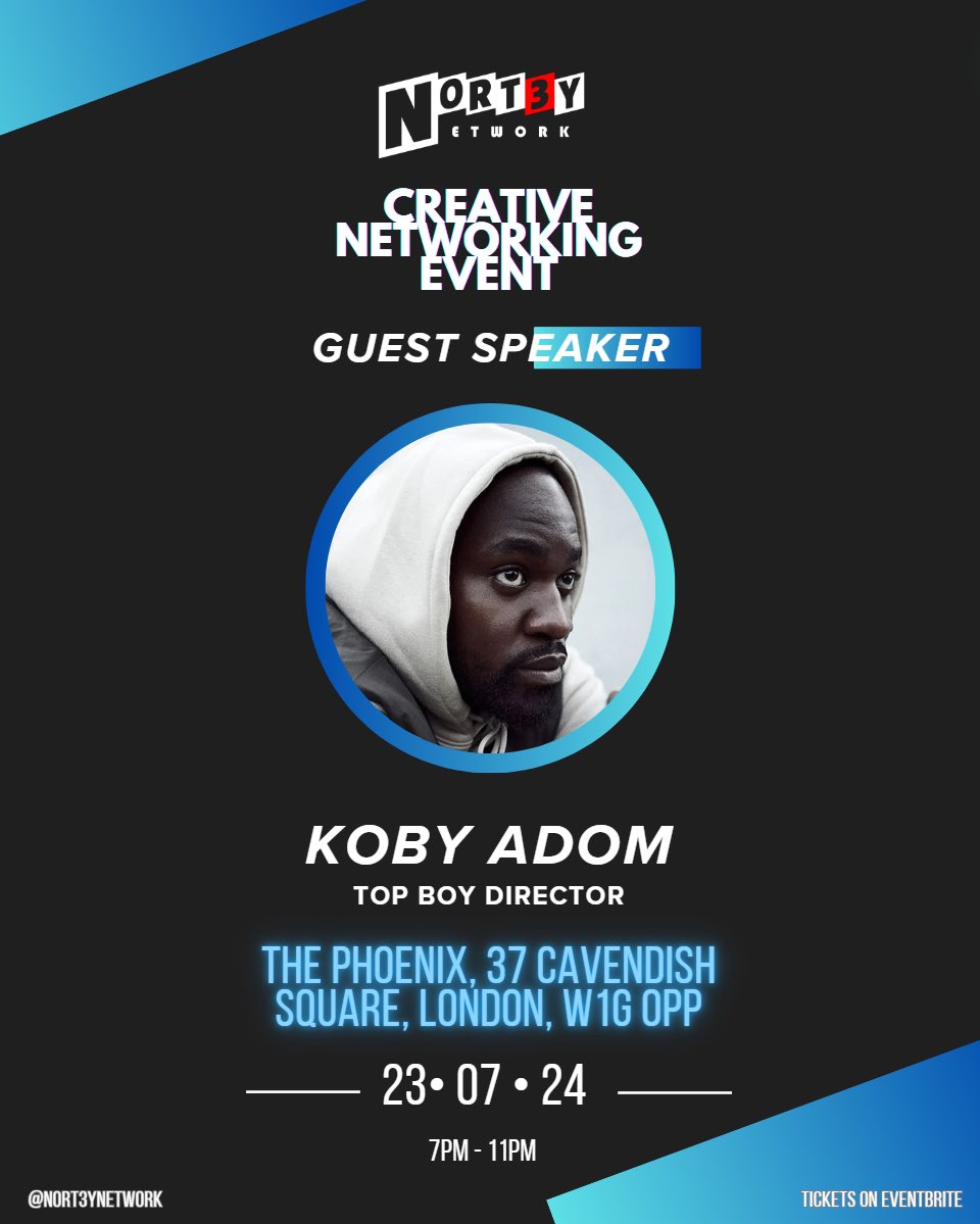 p_rose98's tweet photo. Top Boy director Koby Adom confirmed as a guest speaker at the @Nort3y networking event next Tuesday! 

https://t.co/Sjc9QgRl6H https://t.co/jbFlqYlR5J