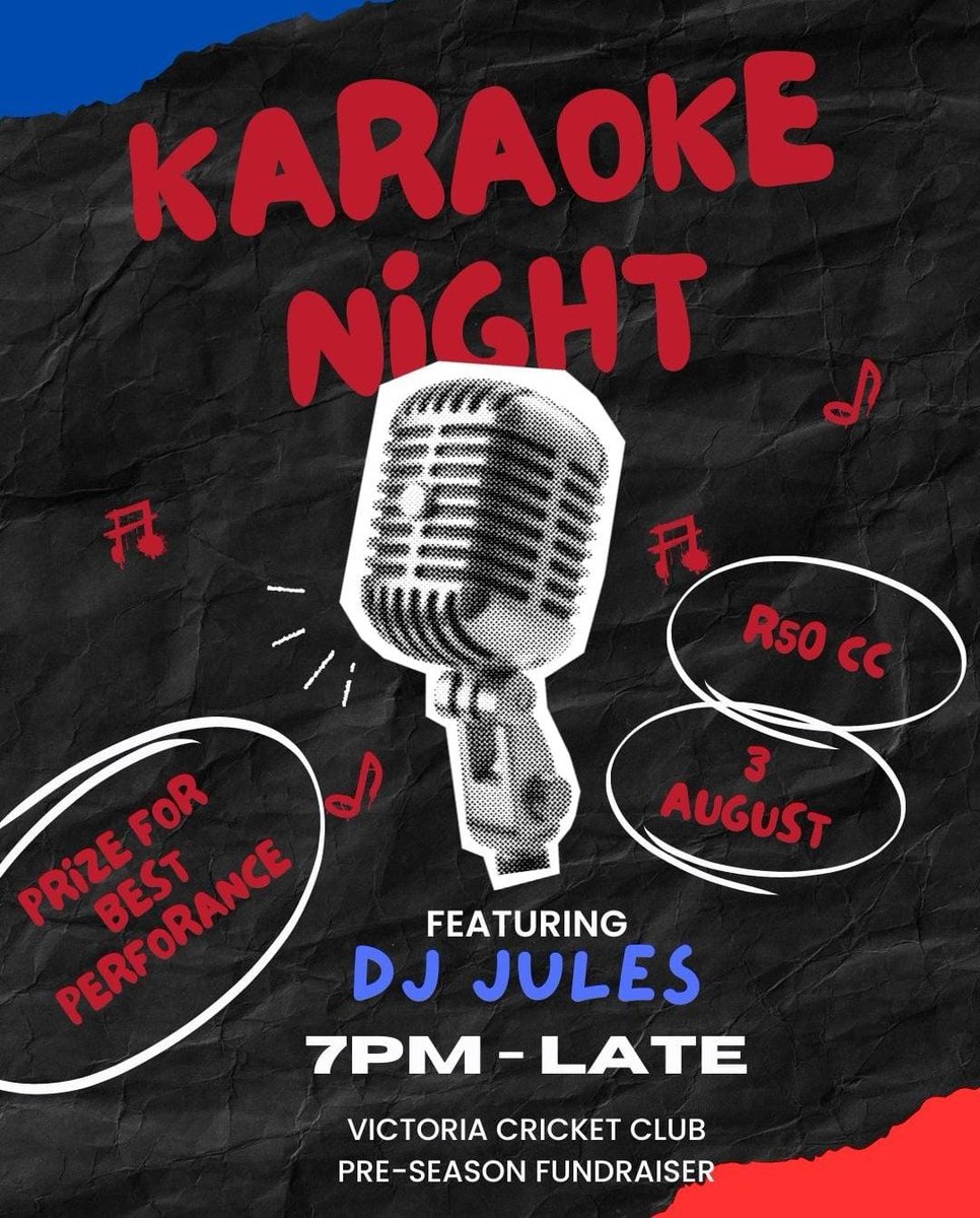 Lets test out your vocal cords as we host our first pre season fundraiser.

DJ Jules will be playing some great tunes to keep our bodys warm during this cold weather.

Prizes uo for grabs for best performance and R50 gets you in.

Hope to see all you guys out there