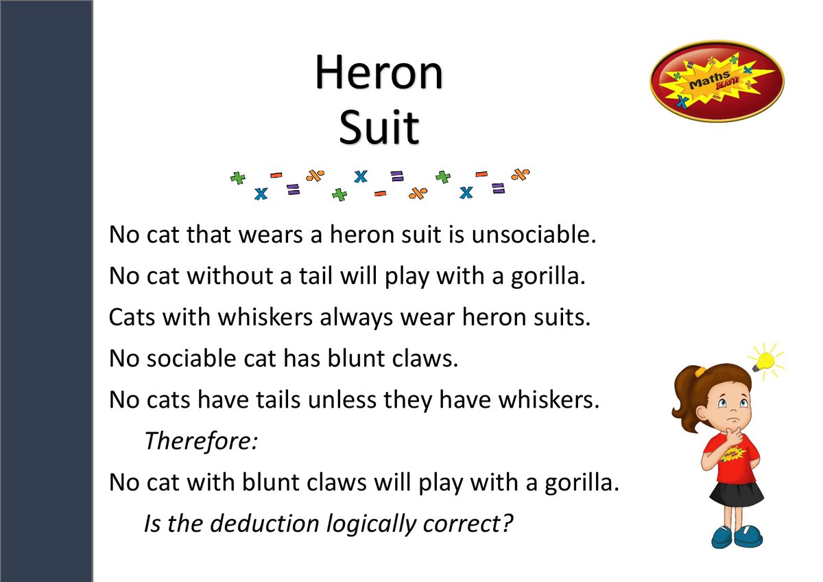 What's a Heron Suit? No idea. Do cat's wear them? Let's find out. Solution at: mathsblast.com/heronsuit