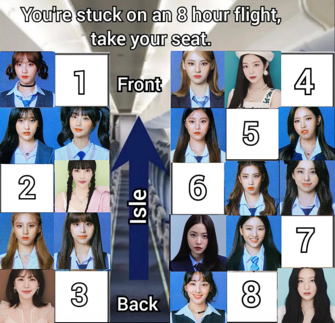 nayvesab's tweet image. fuck your astrology sign and mbti tell me where you would be sitting on this plane #TEAM8