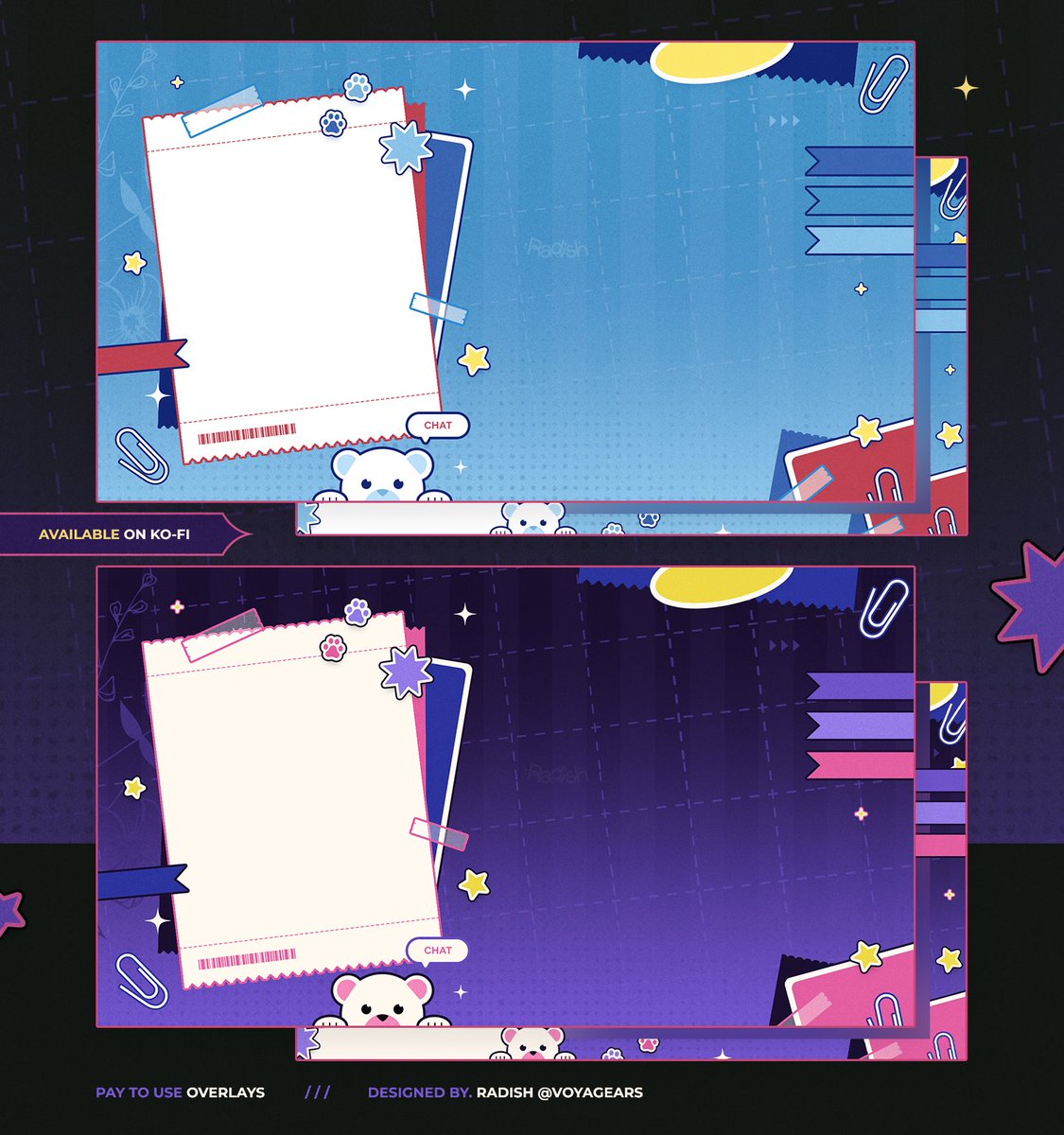 voyagears's tweet photo. —✧ P2U OVERLAYS🧾🐻‍❄️ 
[ just chatting &amp; gaming screen ]

🔗 below 
♡ + ↻ appreciated! #VTuberAssets https://t.co/ektjUJ6De2
