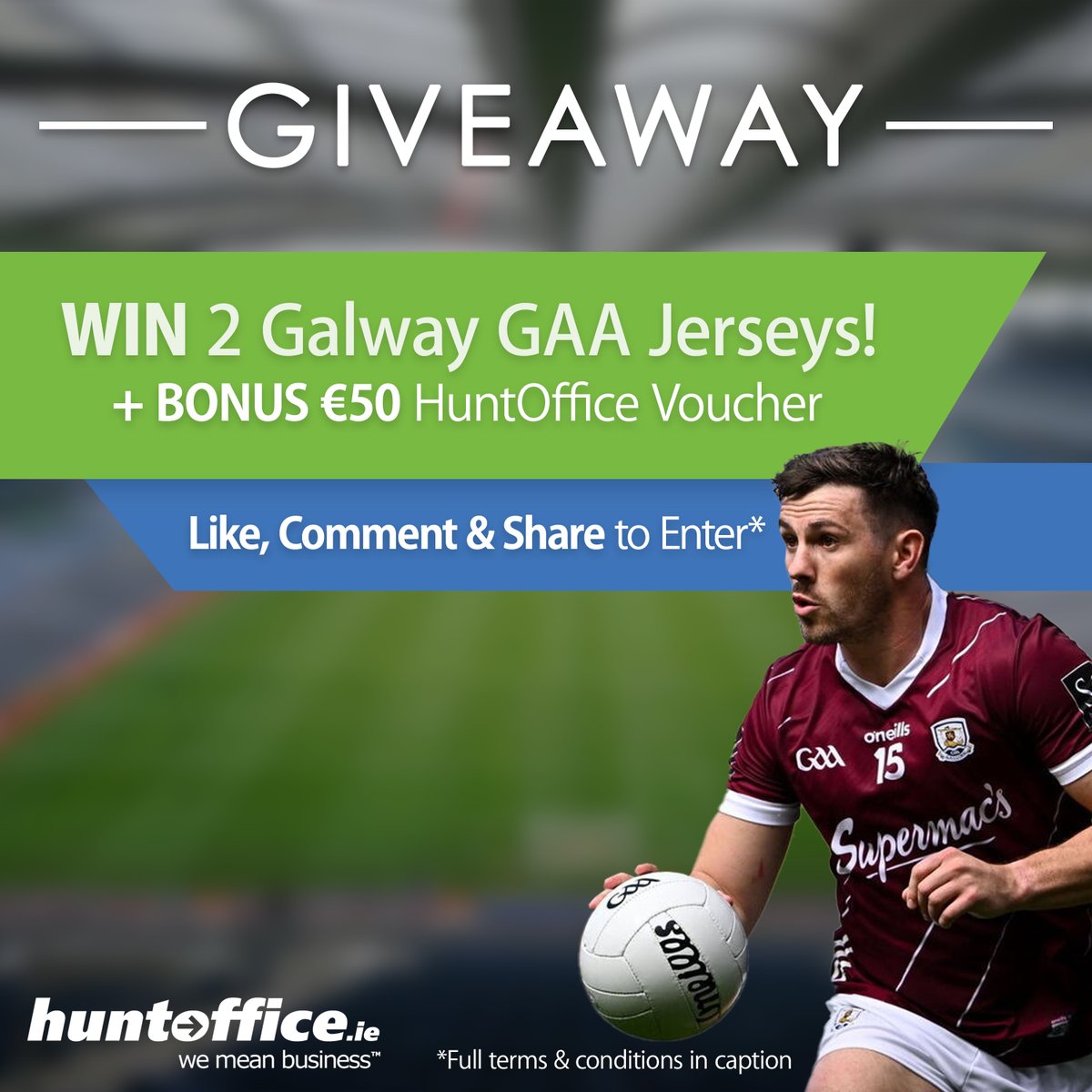 Hunt_Office's tweet photo. 🎉Win 2 Galway GAA Jerseys and €50 HuntOffice Voucher!
Celebrate Galway's journey to the All-Ireland Final with us! To enter:

🟢Like this tweet
🟢Retweet this tweet!

🎉Simple! 

🏐Hurry, competition ends 24th July! 🏐

#GalwayGAA #AllIrelandFinal #Huntoffice https://t.co/feodvcpCta