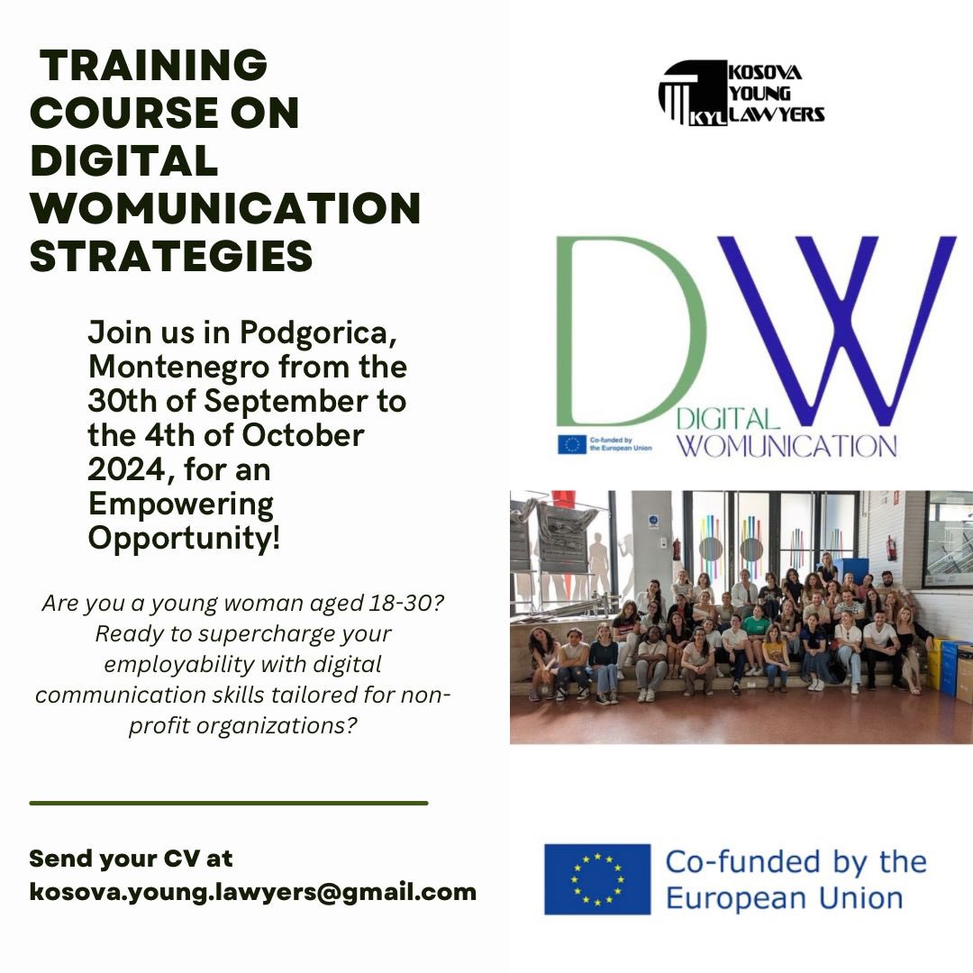Training Course on Digital Communication Strategies
Are you a young woman aged 18-30? Ready to supercharge your employability with digital communication skills tailored for non-profit organizations?
Join us in #Podgorica, #Montenegro from the 30th Sept to 4th Oct.