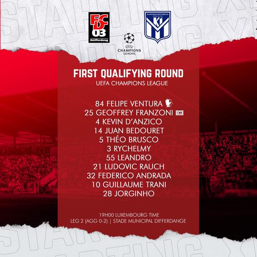 UpdaterFutbol's tweet image. #ChampionsLeague
Qualy
1° Round, 2nd leg
19:00
#Differdange 🇱🇺 - #Klaksvik 🇫🇴 (1st leg, 0-2)

🏁 Javier Alberola Rojas 🇪🇸
🏟️ Stade Municipal de la Ville de Differdange 🇱🇺
☀️ 24°
