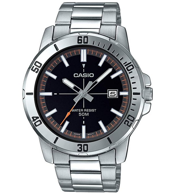 Relógio Masculino Casio Prata Com Data Fundo Preto Original