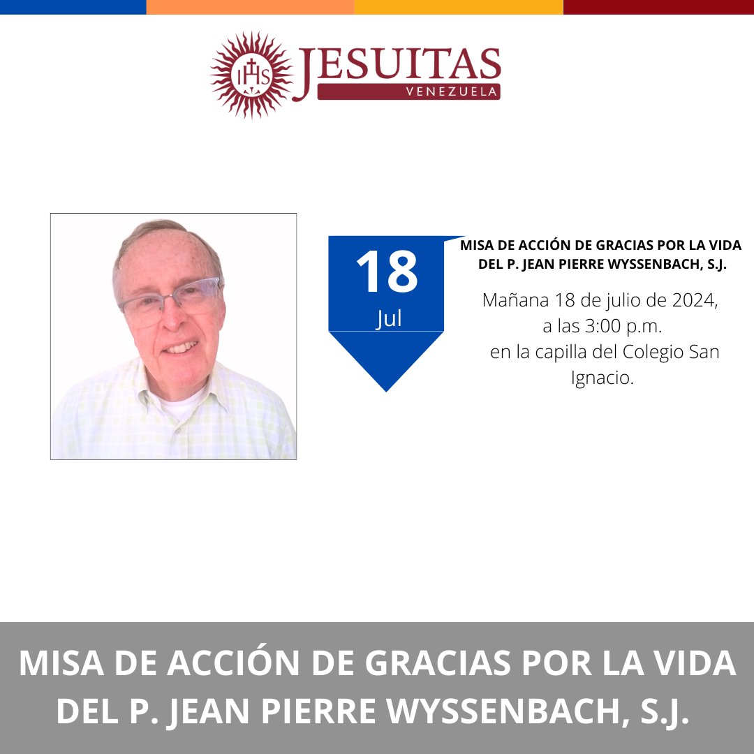 JesuitasVen's tweet photo. Misa de Acción de Gracias por la vida del P. Jean Pierre Wyssenbach, S.J. https://t.co/rUtli0jy01