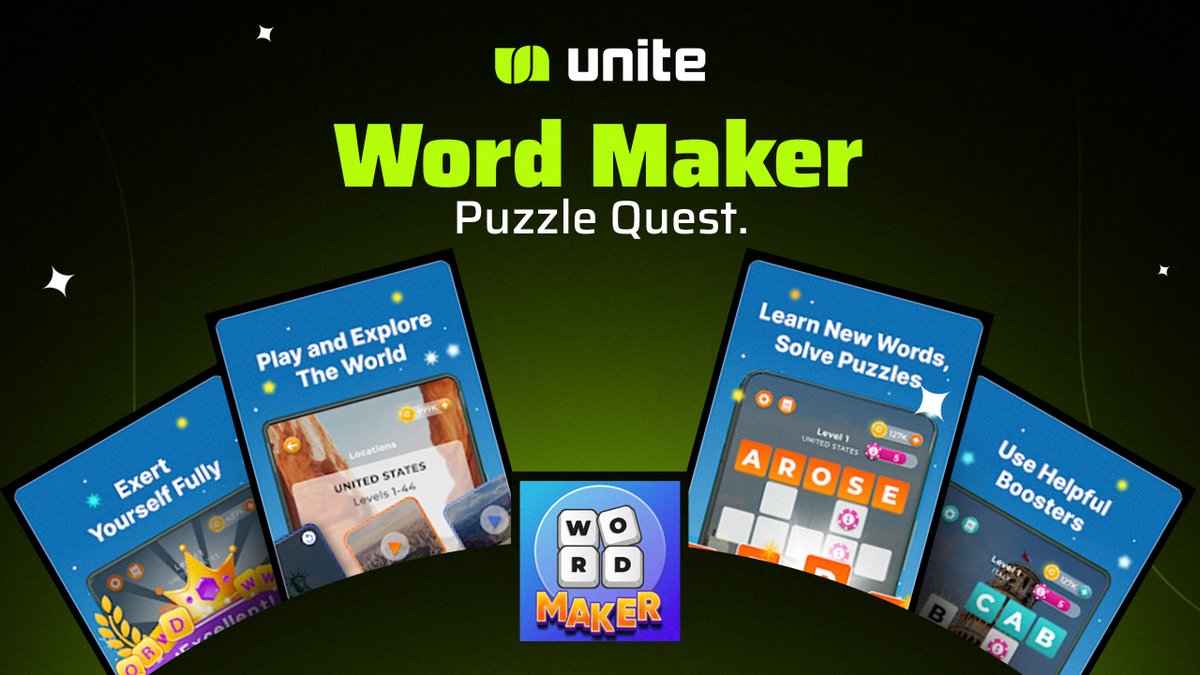 uniteio's tweet photo. Word Maker: Puzzle Quest: Embark on a magical word adventure. Solve riddles, connect letters, and explore diverse landscapes. https://t.co/CTH3i6SEdX